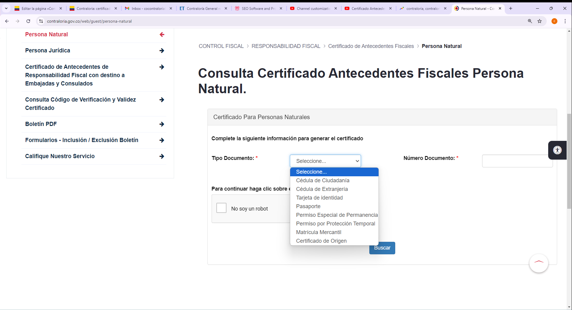 documento para certificado de antecedentes fiscales en colombia